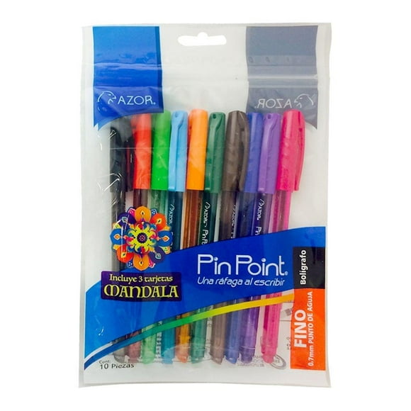 Bolígrafo Azor Pin Point Punto Fino 0.7 mm Multicolor 10 pzas