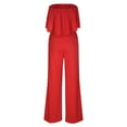 thumbnail image 4 of Mrat Plus Size Jumpsuits Womens Trendy Summer Solid Casual Ruffle Sleeveless Suspender Jumpsuit Cargo Pants Women S-101 Red-A XL, 4 of 5