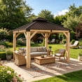 thumbnail image 2 of Sunmthink 10'x10' Outdoor Hardtop Gazebo, Cedar Wood Pavilion with Galvanized Steel Double Roof, for Patio, Garden, Deck, 2 of 10