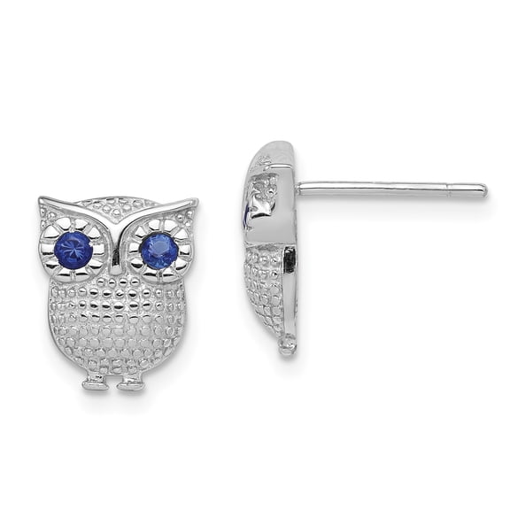 Primal Silver Sterling Silver Rhodium-plated with Blue Synthetic Sapphire Owl Post Earrings