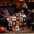 thumbnail image 5 of QISIWOLE Halloween Grid Pumpkin Cat Bat Ghost Crescent Moon Blanket, 40x27in Blanket for Couch Sofa Bed Camping, Ideal Gift for Kids Adults, 5 of 6