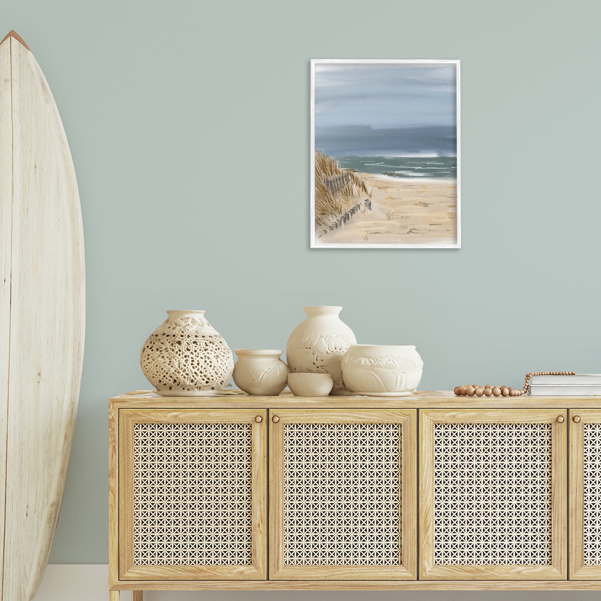 Stupell Industries Serene Beach Fence Landscape Painting White Framed Art Print Wall Art, 24 x 30