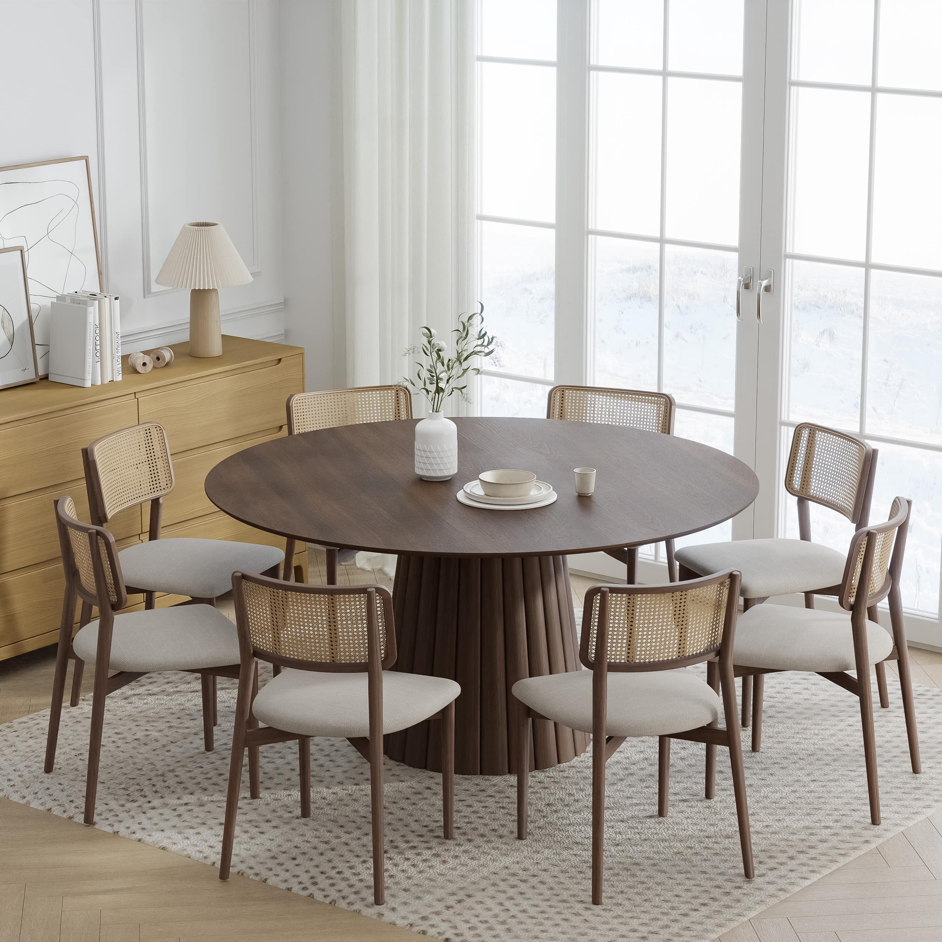 60 in. Soild Wood Walnut Dining Table Round Kitchen Table