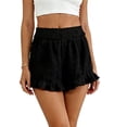 thumbnail image 4 of Oiangi Summer Shorts for Women Elastic Waist Eyelet Ruffled Shorts Casual Wide Leg Bermuda Shorts Black XL, 4 of 5