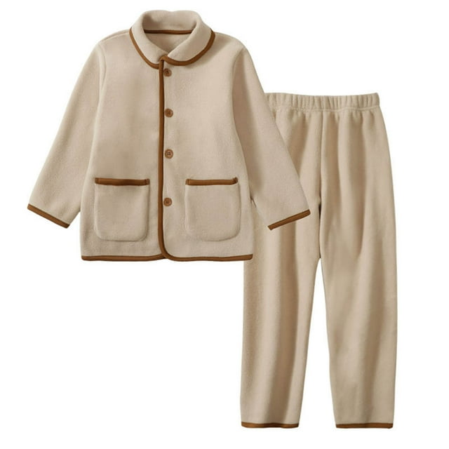Toddler Fleece Pajamas Set Winter Solid Warm Home Wear