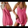 thumbnail image 3 of Vestido Deportivo para Mujer con Pantalones Cortos Debajo, Sin Mangas, Tirantes Finos, Color Rosa y Rojo Talla M, 3 of 6