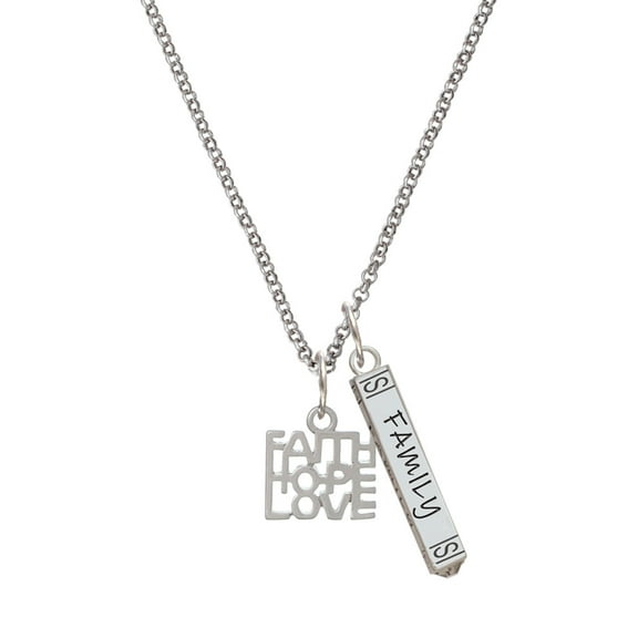 Delight Jewelry Silvertone Faith Hope Love Silvertone Family Bar Charm Necklace, 23"