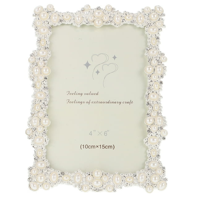White Glass Photo Frame Set for Decor with Crystal Pearl European Style 1 Piece