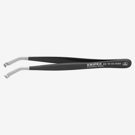 UPC: 0843221021047 | Knipex ESD Stainless Steel Positioning Tweezers  Angled  4.75  Medium Tip