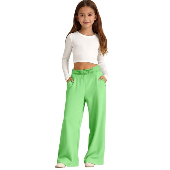 Nestiefly Girls Sweatpants Straight Leg Comfortable Solid Joggers High Waist Baggy Sweatpants for Teen Girls Sweat Pants Light Green 130