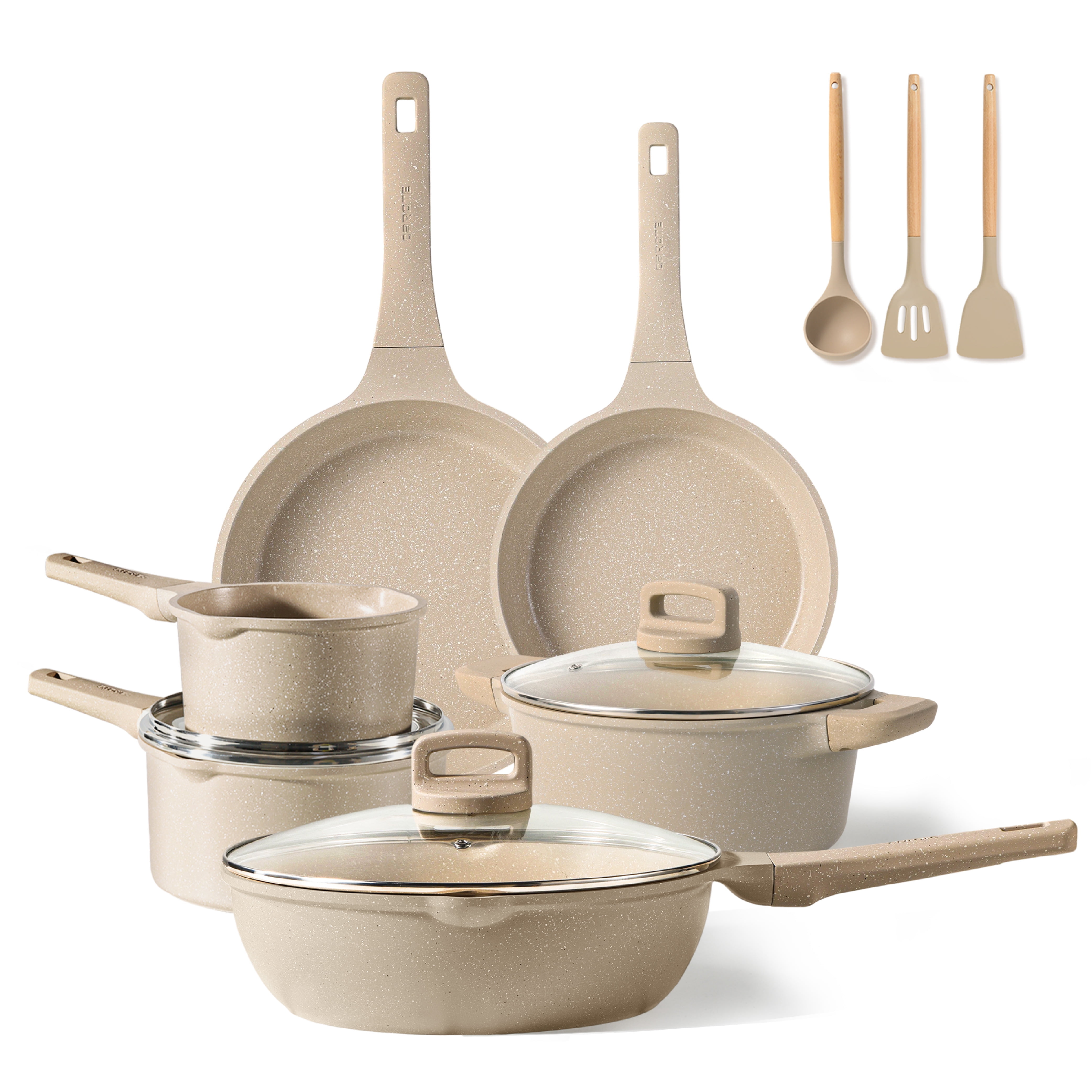 Carote 13-Piece Nonstick Cookware Set, Kitchen Pots and Pans Sets with Stay-Cool Handles, Induction Compatible, Easy Cleaning