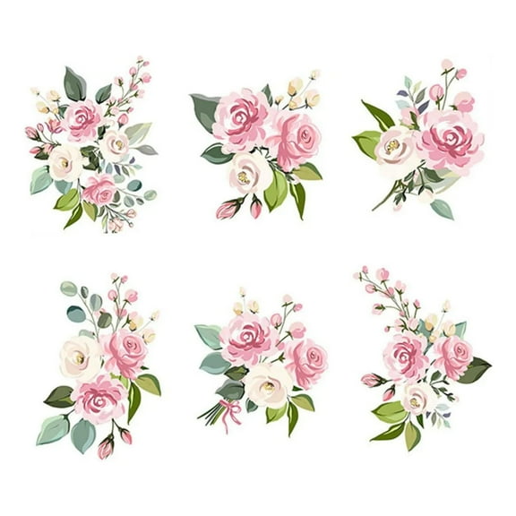 Pink Flower Bathtub Stickers 6pcs Self-Adhesive Bathroom Wall Stair Floor Sticker（5.9×7.87in）