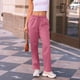 thumbnail image 4 of Amzcrzy Pantalones Mujer Deportivos Casuales Color Liso Cintura Alta Cordón Ajustable Pierna Ancha Recta Holgados Con Bolsillos Tallas S-2XL Rosa, 4 of 6