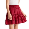 thumbnail image 5 of CBASIHI Girls Ruffle Tiered Cotton Skirt​s- Summer Casual Flowy Elastic Drawstring Waist A-Line Kids Pleatd Mini Skirts Red Size 7-8 Years, 5 of 5
