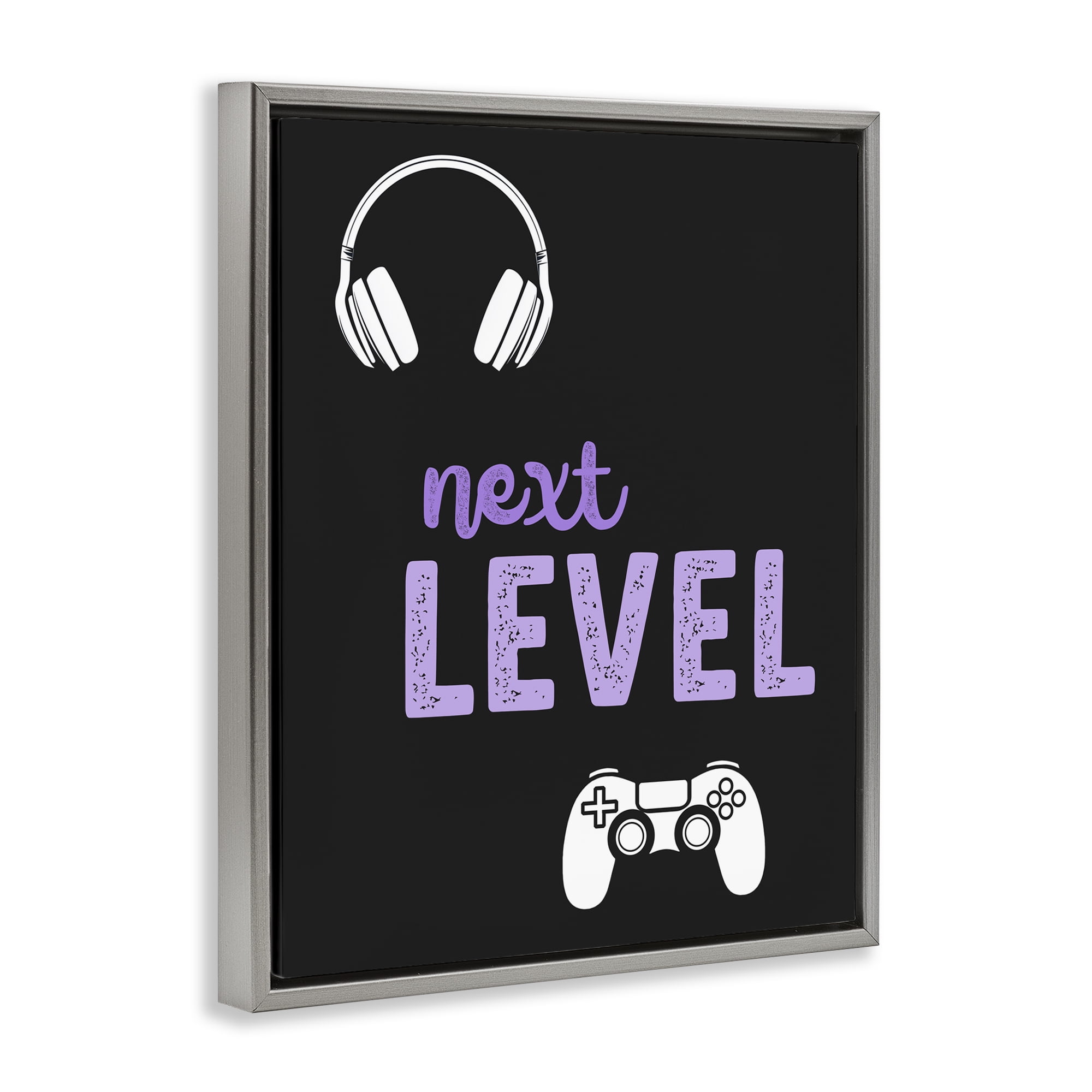 Next Level Headset & Controller Gray Framed Floater Canvas Wall Art, design by Christine Simpson Art