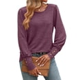 thumbnail image 3 of Camisas de Larga con Cuello Redondo para Mujer, Blusas de Otoño, Sudaderas Elegantes de Moda con Leggings Rojo Púrpura L, 3 of 9