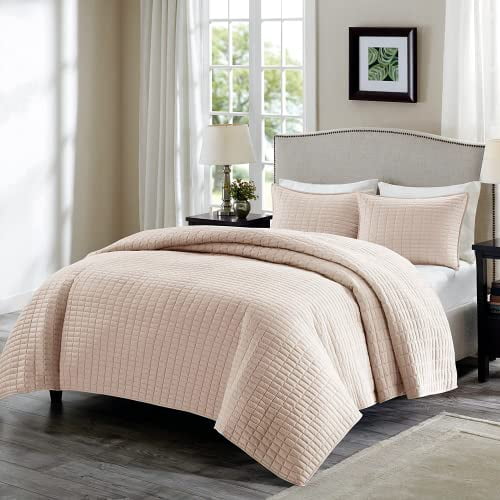 Comfort Spaces Kienna Quilt Set-Luxury Double Sided Stitching Design Summer Blanket, Lightweight, Soft, All Season Bedding Layer, Matching Sham, Blush, Coverlet Twin/Twin XL(66"x90&qu