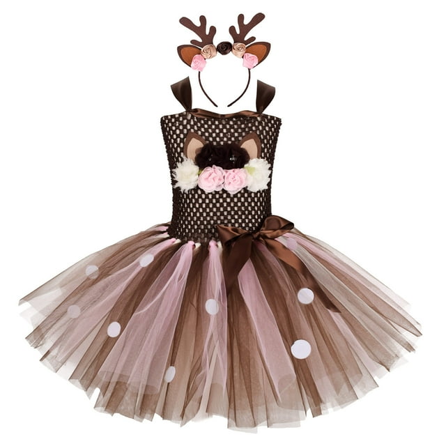 Mialoley Costume de Renne Dessin Animé pour Enfants Robe Cosplay Animal avec Bandeau pour Fête Cosplay de Noël