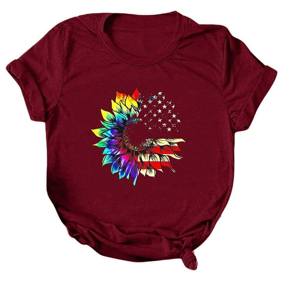 OAVQHLG3B 4th of July Outfits for Women American Flag T Shirt Summer Tops for Women Printed Casual Loose Round Neck Short Sleeve T-shirt Tops Blouse