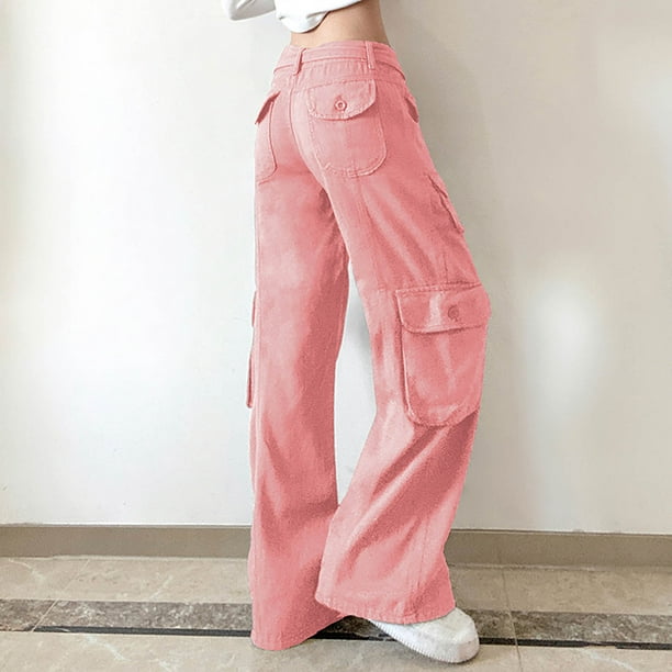 Denim Cargo Pants for Women Stretch Low Rise Wide Leg Baggy Pants  Drawstring Lounge Trousers Streetwear with Pockets 