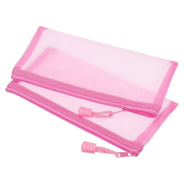 Malla Cremallera Bolsas, A6 Nylon Cremallera Bolsa Lápices Estuche Almacenamiento Bolsillos para Viajes Oficina Accesorio, Rosa Paquete de 6