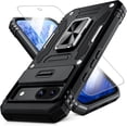 thumbnail image 1 of Tianle for Google Pixel 8A Case with Slide Camera Cover+Screen Protector(1 Pack), 360° Rotated Ring Kickstand Military Grade Shockproof Heavy Duty Protective Cover, Black, 1 of 7