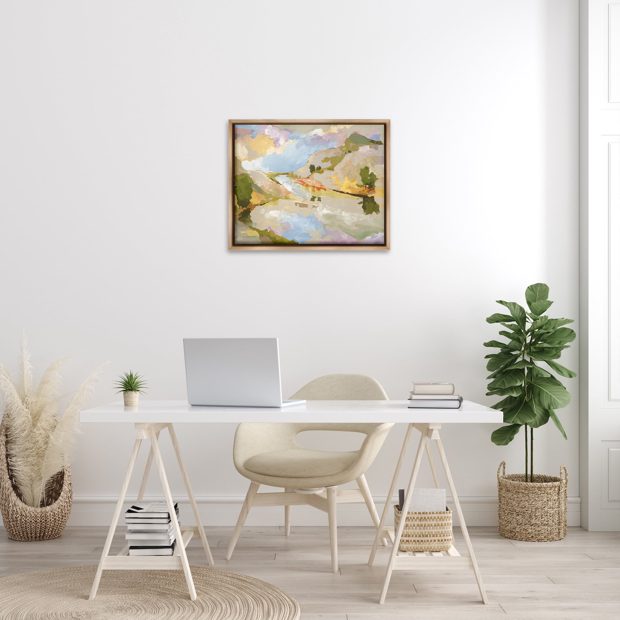 Stupell Industries Abstract Mountain Reflection Painting Abstract Painting Brown Floater Framed Canvas Art Print Wall Art, 31 x 25