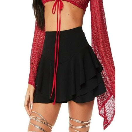 Womens Layered Ruffled Frill Skorts High Waisted Mini Skirt Shorts BK/L