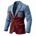 thumbnail image 4 of PBFRDSJ Men's Color Block Denim Patchwork Blazer Casual Sport Golf Coat Notched Lapel Two Button Slim Fit Blazer Jacket, 4 of 7
