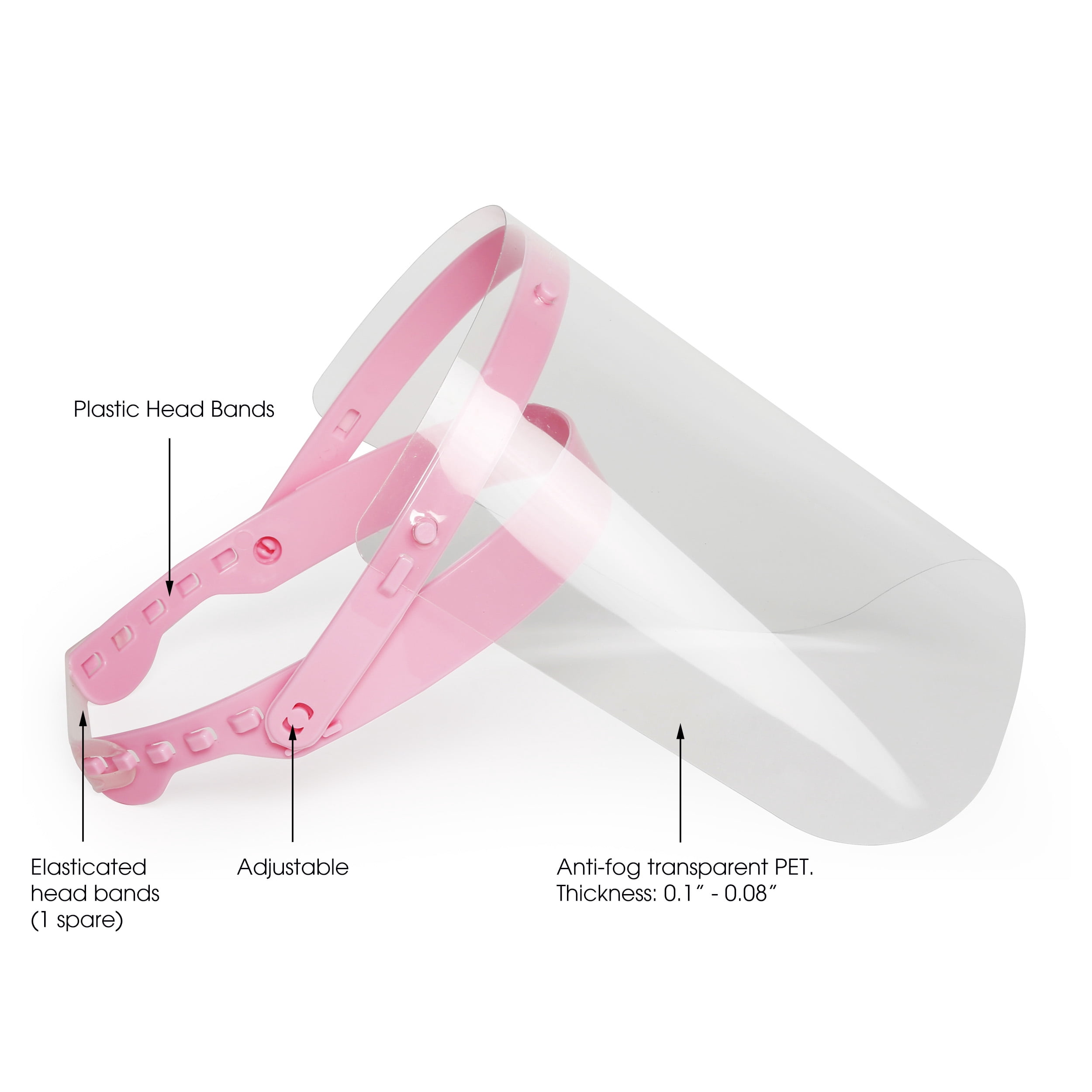 M&T Displays Reusable Face Shield for Kids, Adjustable Transparent Full Face Protective Visor, Eye & Head Protection, Barrier Against Coughing, Sneezing and Spitting, Facial Cover (50 Pack, Pink)