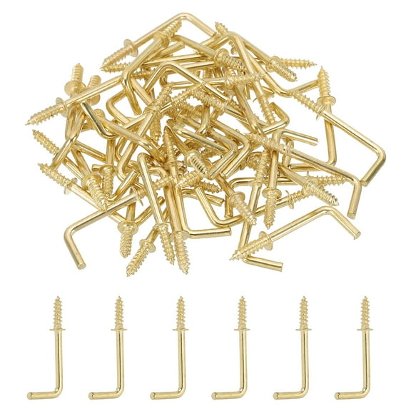 1.3 Inch Ceiling Hooks for Hanging Plants L-Shape Copper Plating Metal Screw-in Hooks, 50 Pcs