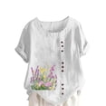 thumbnail image 2 of Fengqque Women Crew Neck Button Printing Short Sleeve Basic Loose Tunic Tee Shirts Tops Blouse Women's Top White XXXXL, 2 of 5