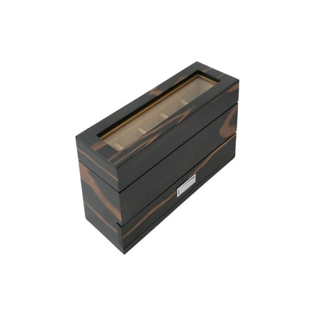 Bey-Berk Ebony 5-Watch Case with Accessory Drawer - 12.25W x 5.35H in.