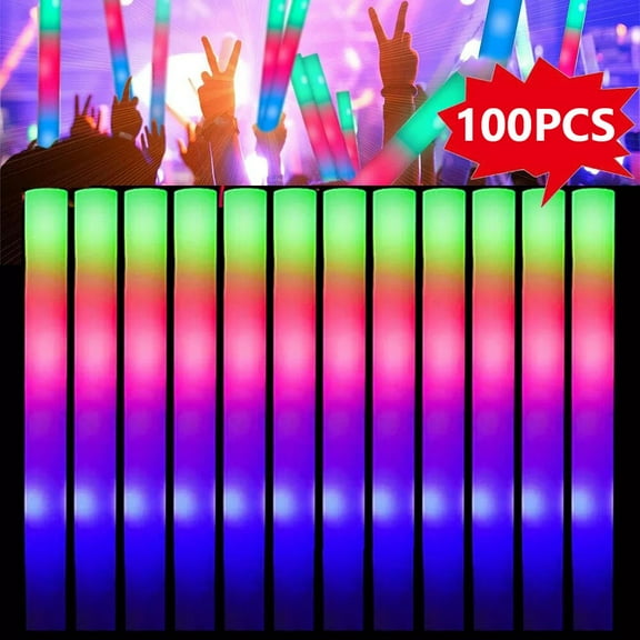 JIAN YA NA LED Light up Multicolor Glow Foam Stick, 18 inch Cheer Tube Soft Batons for Party Wedding Concert (100PCS)