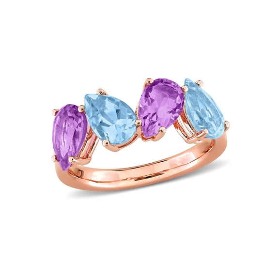 3.90 Carat (Ctw) Pear Shaped Blue Topaz and Rose Amethyst Ring in Pink Sterling Silver for Women