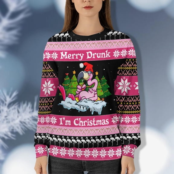 Flamingo Ugly Xmas Sweater, Merry Christmas Family Sweater, Christmas Animals Sweater, Flamingo Christmas Shirt, Womens Xmas Sweater