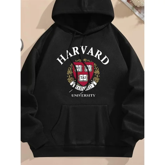 Harvard Print Casual Hooded Sweat Drawstring Polyester Blend Hoodie Shirt for Men & Women, up to Size 5XL