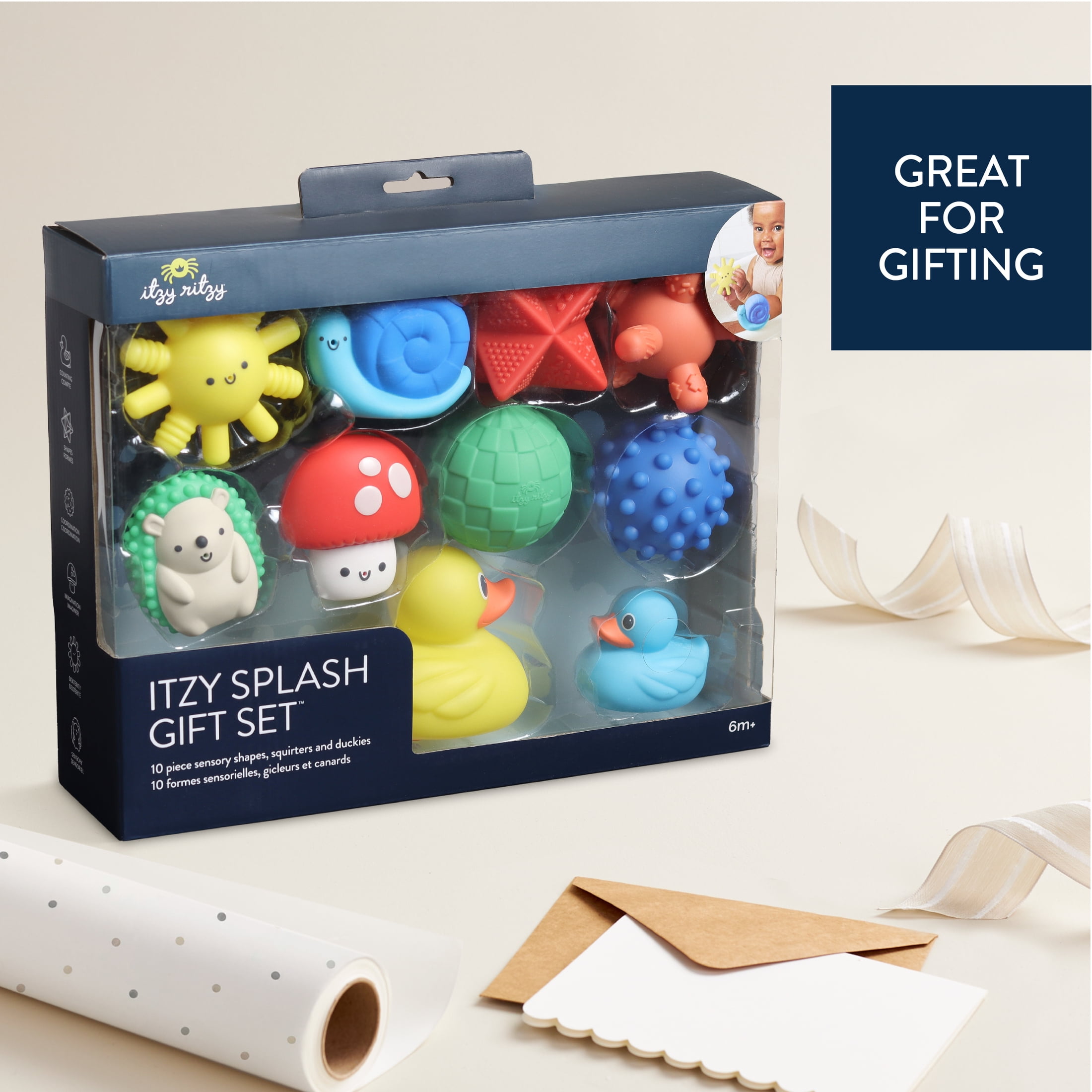 Itzy Ritzy Itzy Splash Gift Set™ 10 piece sensory shapes, squirters and duckies