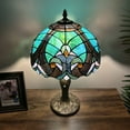 thumbnail image 3 of Tiffany Table Lamp Green Brown Stained Glass Liaison LED Bulb Included for Living Room Bedroom Bedside 12"W*12"D*19"H, 3 of 6
