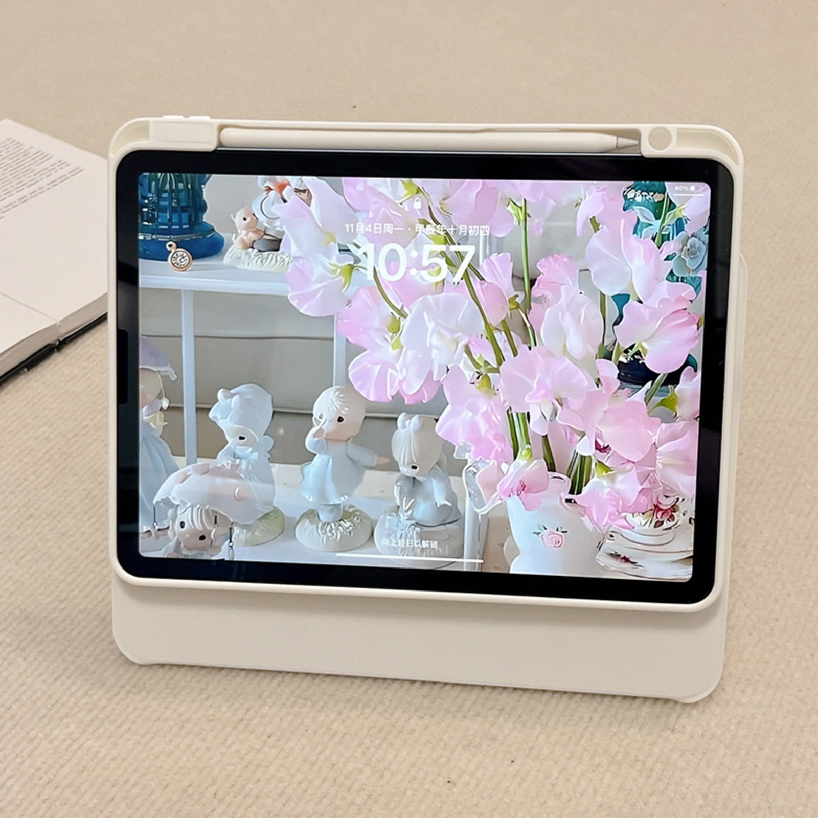 ELEHOLD Premium Tri-Fold Magnetic Tablet Case For Apple iPad 11th(A16) 2025/ 10th Gen 2022 with Pencil Holder, Adjustable Stand Magnetic Detachable Shockproof Back Cover ,White