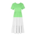 thumbnail image 3 of Summer Dresses for Women 2024 Color Block Tiered Casual Loose Ankle Length Dress Short Sleeve Crewneck Holiday Dress Pockets Yellow,M, 3 of 5