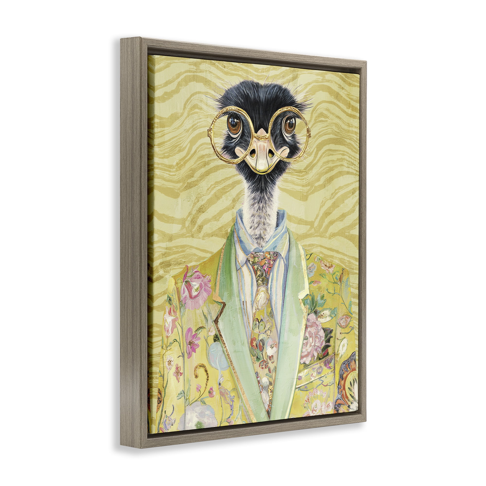 Stupell Industries Dandy Ostrich Portrait Brown Framed Floater Canvas Wall Art, design by Svetlana Aleynikova