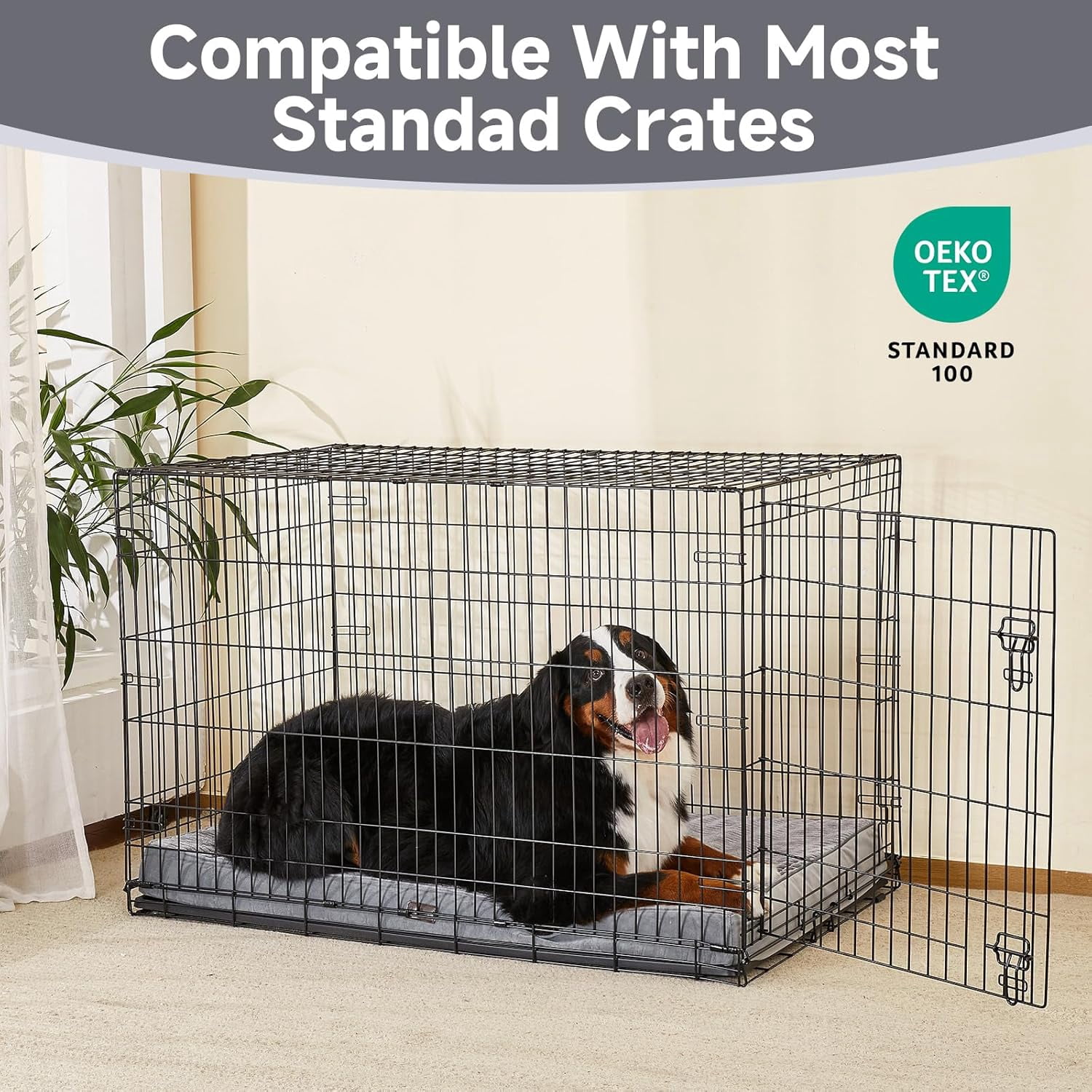 OhGeni Orthopedic Extra Large Dog Bed 47in, Deluxe Pet Bed for Crates, Waterproof and Washable, 25D Egg Crate Foam Pad Anti-Slip Sleeping Mat for All Size Pets Breeds, 47" x 29", Gray