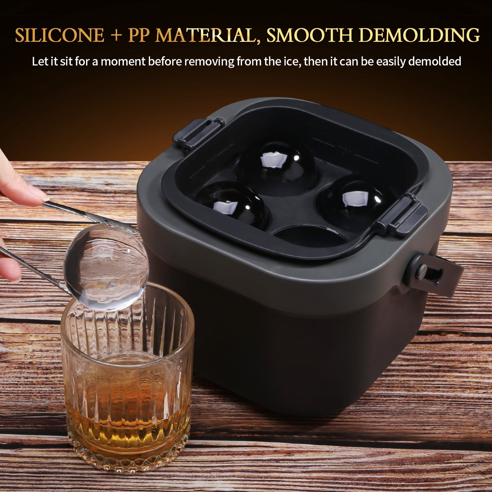 Ocalpur Clear Ice Ball Maker Mold, 4×2.4" Round Ice Balls, Silicone Tray with Lid, Easy Release for Whiskey, Black