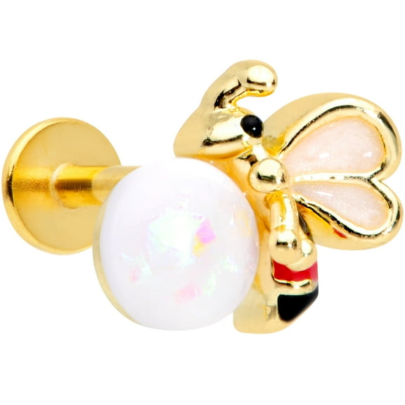 Body Candy Womens 16G PVD 316L Steel White Orb Bee Labret Monroe Lip Ring Tragus Cartilage Stud 5/16"