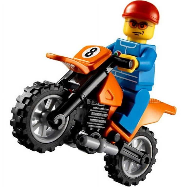 1 x Lego brick orange Motorcycle Dirt Bike, Complete Assembly with Black  Chassis, LBG Wheels and Fairing with '8' Pattern (Sticker) - Set 4433