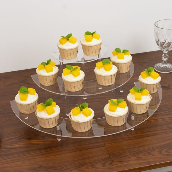 Efavormart Set of 3 Acrylic Dessert Display Pedestal Stands – 3-Tier Clear Half-Moon Riser Stand for Cupcakes, Perfumes & Figurines - 7",13",18"