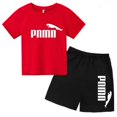 thumbnail image 3 of Conjunto de 2 piezas de camiseta y pantalones cortos con letras de marca de moda de verano para niños y niñas de 3 a 13 años, top informal de manga corta, conjunto deportivo Sunshine, 3 of 5