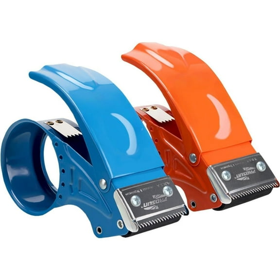 2pcs Metal Packing Tape Dispenser Gun:2-inch Wide Tape Dispenser / 3-Inch Inner Paper Core(2" Blue   2" Orange)