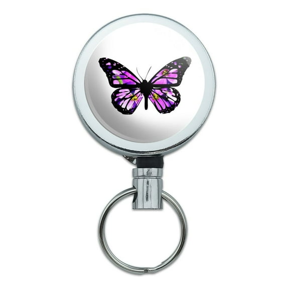 Butterfly with Flowers Heavy Duty Metal Retractable Reel ID Badge Key Card Tag Holder with Belt Clip